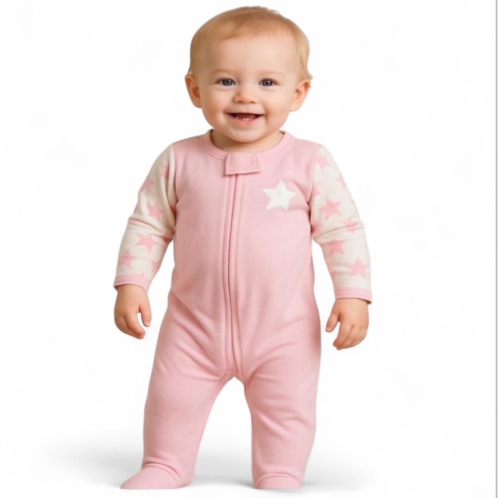 NWT Babysoy Zipper Pajama with footsies Organic Cotton Pink 12-18 Months